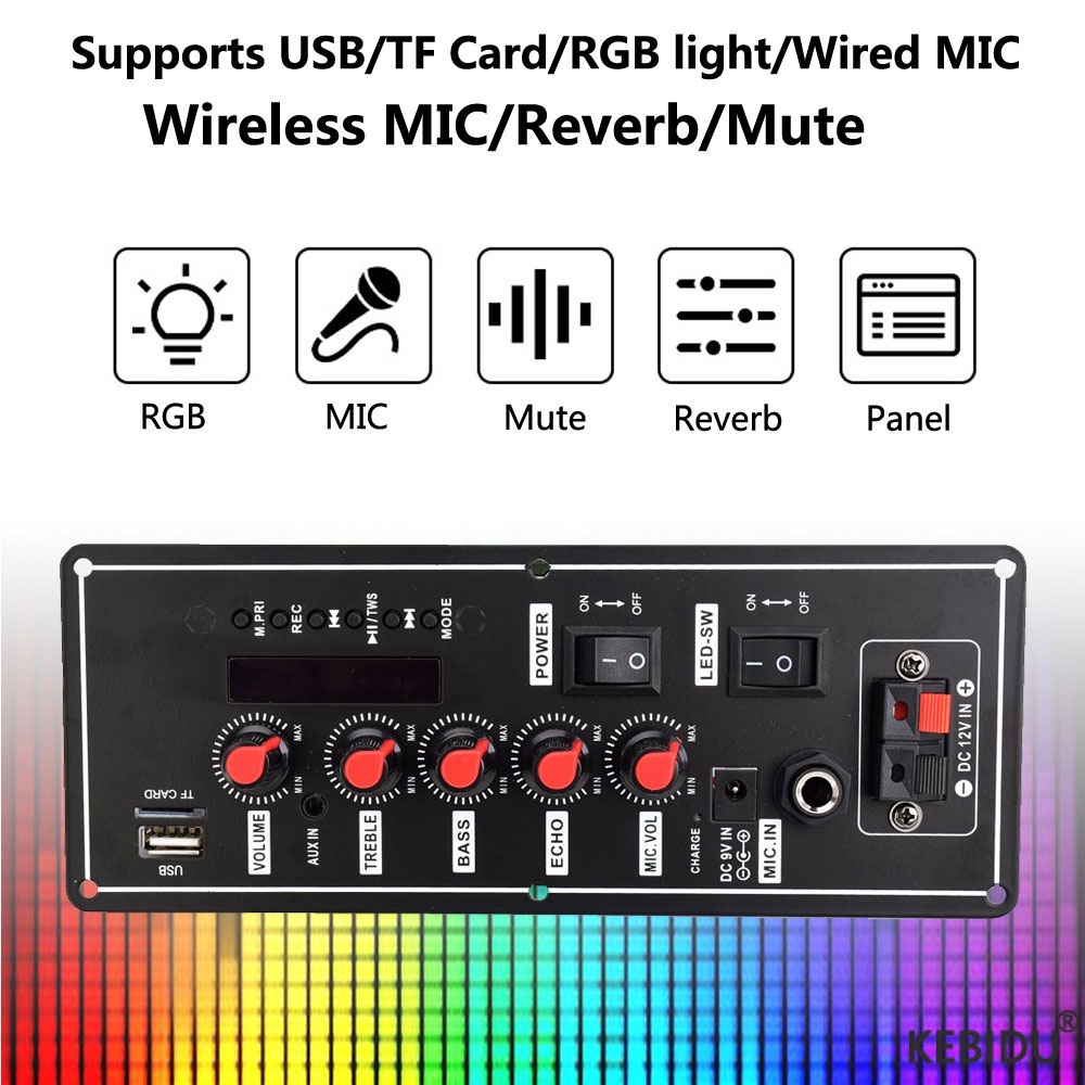 Rádio AUX TF USB 7.4V 20W Bluetooth 5.0 Amplificador Subwoofer Microfone FM Para Home Theatre DIY