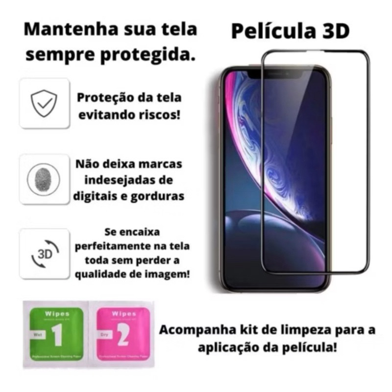 Kit de Acessórios para iPhone  Carregador 20W, Cabo, Película e Capinha