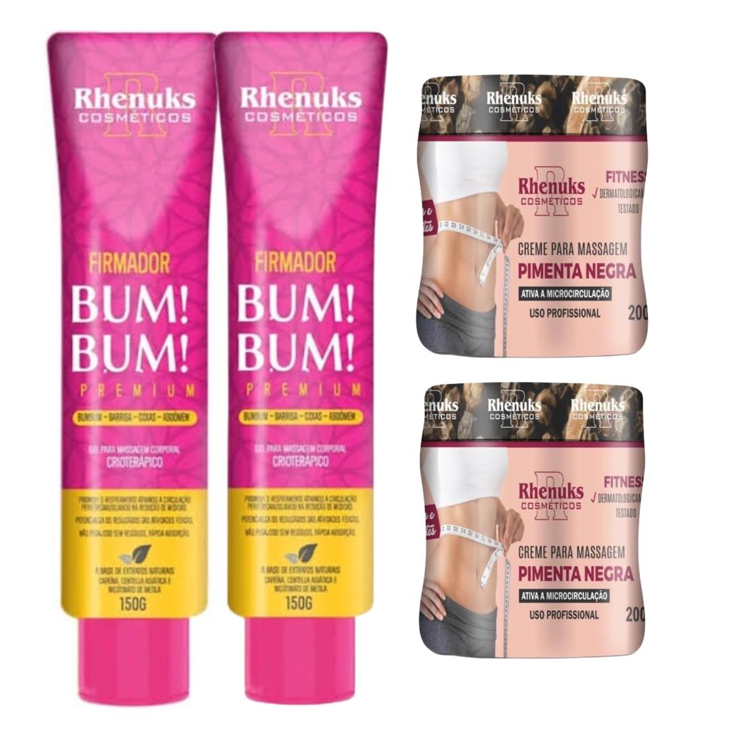 2und Gel Redutor De Medidas Pimenta Negra 200g + 2und Gel Firmador De Bumbum/ Barriga/ Coxas 150g