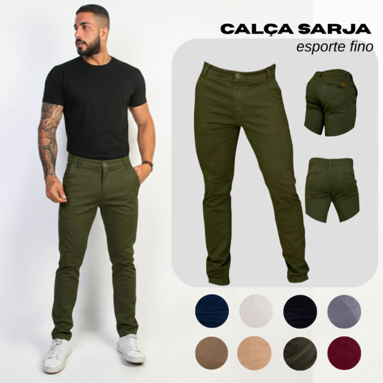 Calça de Sarja Premium Verde Militar Masculina Sl