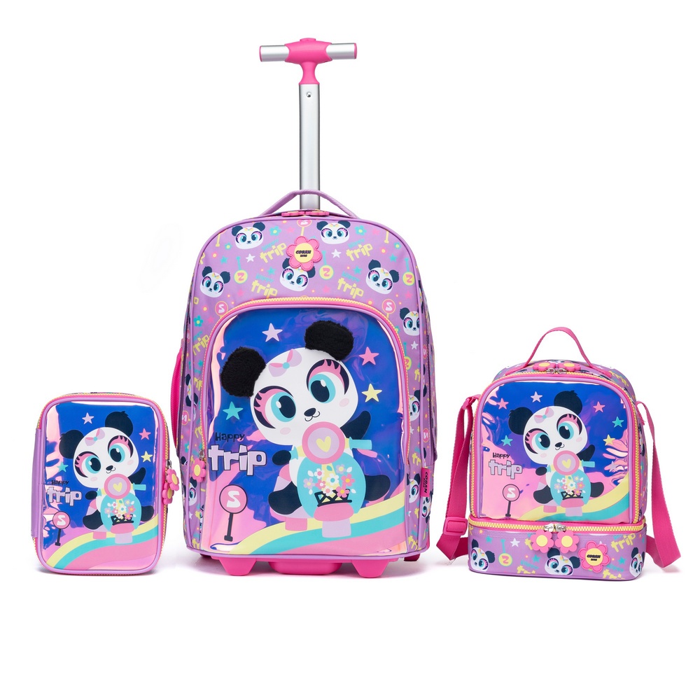 Kit Mochila Rodinha Menina Infantil Estojo Lancheira Escolar Coban