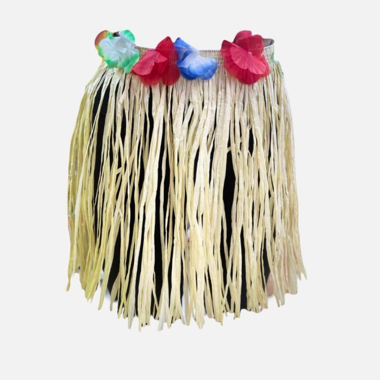 Saia Havaiana De Palha Com Flores 40cm- curta