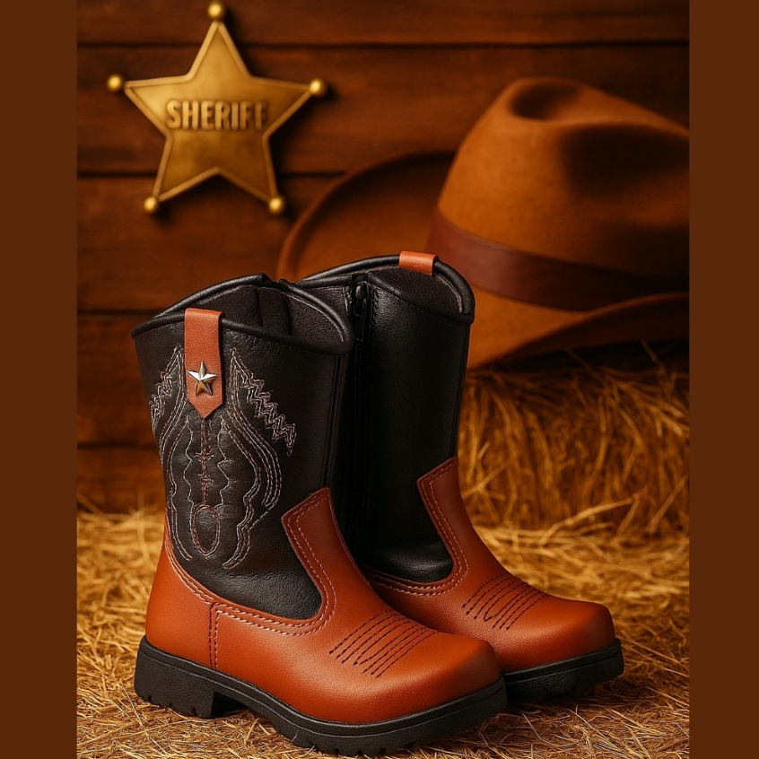 Bota Texana Infantil Menino Country Rodeio Confortável Fazenda Moda Estilo Promoção Antiderrapante