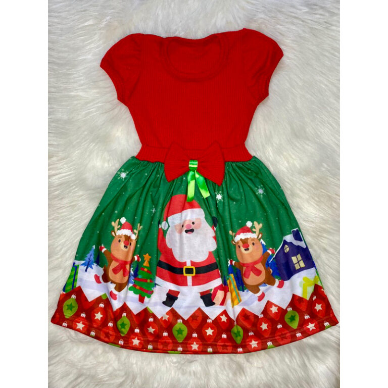 Vestido Infantil Menina Temático Natal Papai Noel