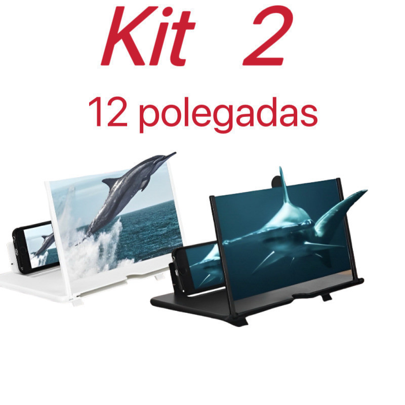 Kit 2 Lupa de tela de telefone 3D dobrável de 12 polegadas