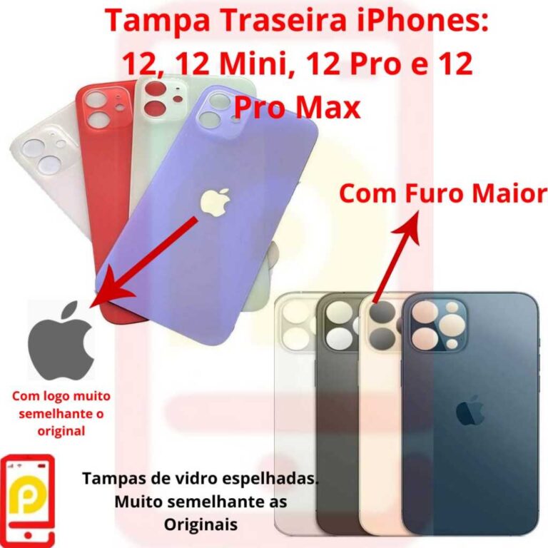 Tampa Traseira iPhones 12, 12 Mini, 12 Pro e 12 Pr