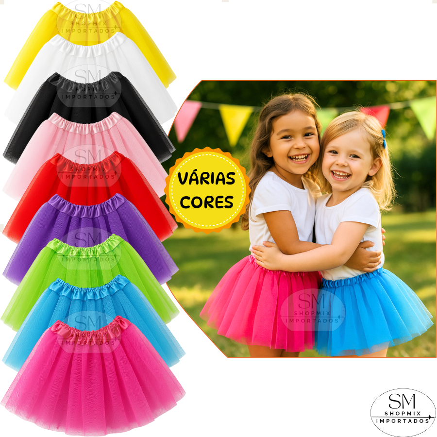 Saia Tule Tutu Infantil 30cm Fantasia Carnaval Festa Ballet Princesa Aniversário Dança Halloween