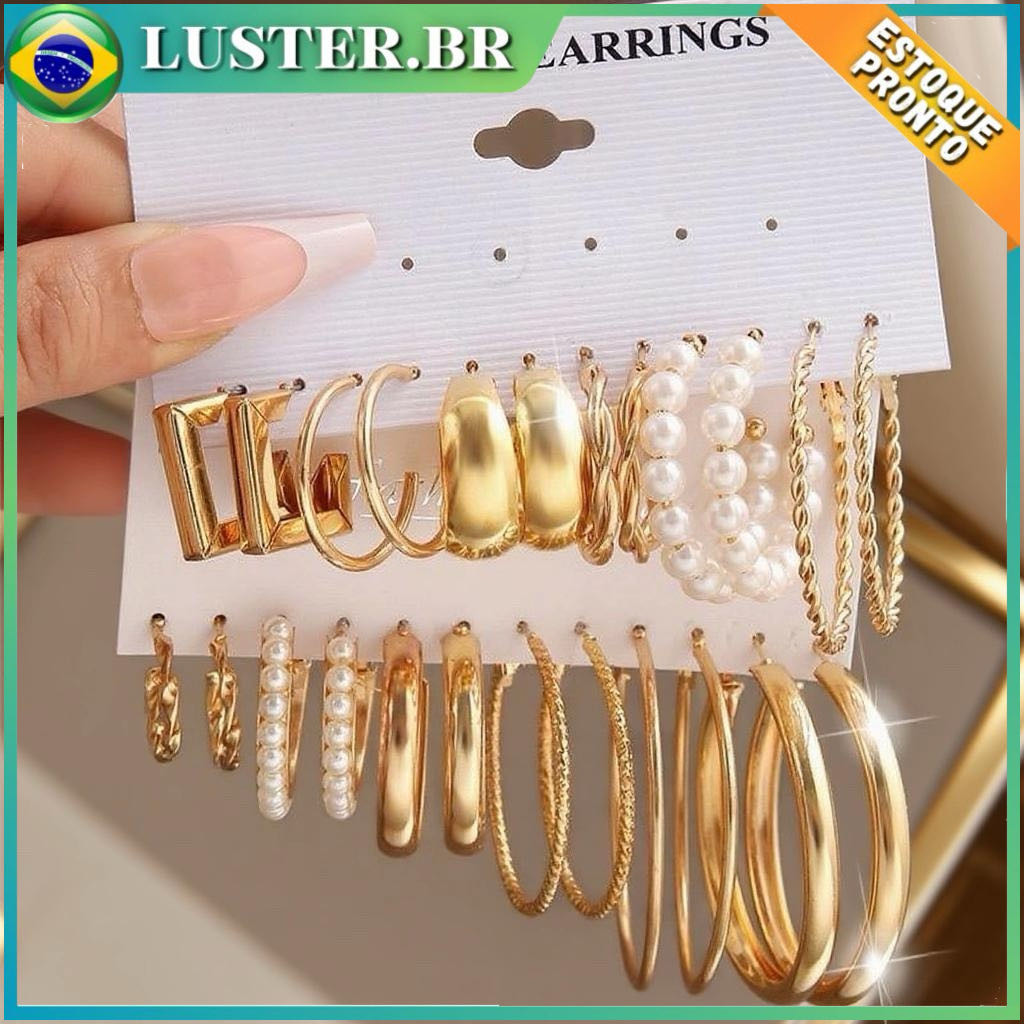 Conjunto Elegante Brinco Com Argola De Ouro Brincos De Pérola Para Mulheres Joias Acessórios