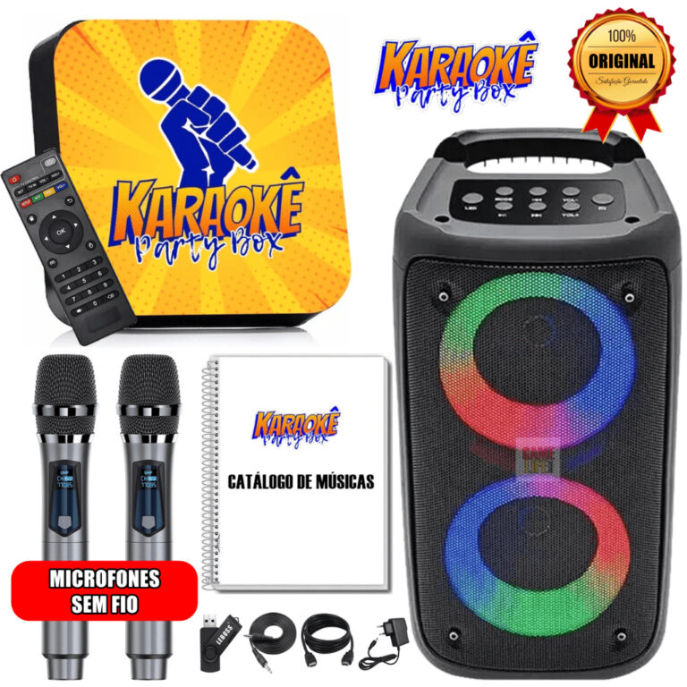 Karaoke Party Box +2 Microfones Sem Fio +Caixa De 