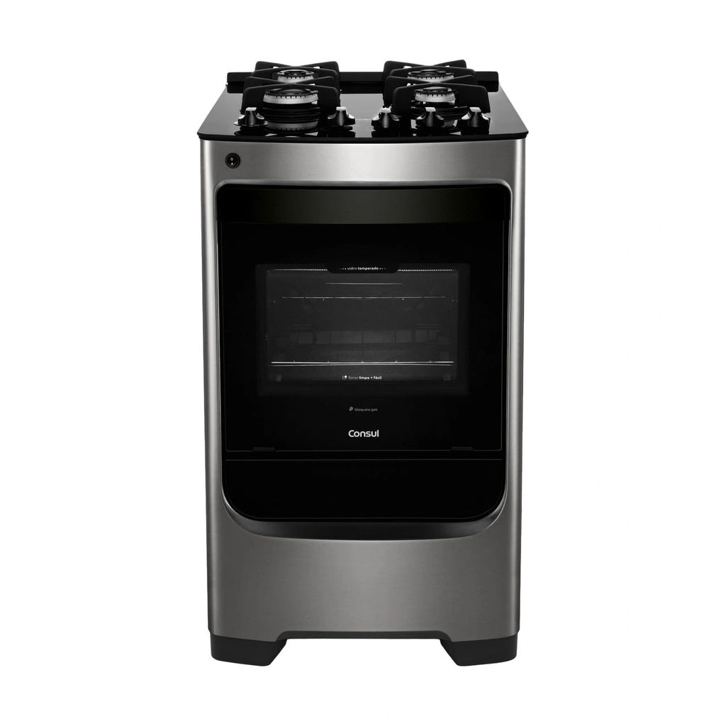 Fogão Consul 4 Bocas Inox com Mesa de Vidro e Grade de Ferro Fundido – CFO4VAR