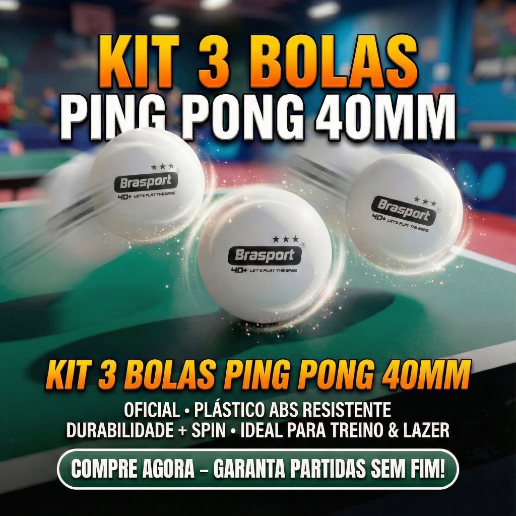 Kit 3 Bolas Ping Pong 40mm Branco  Tênis de Mesa Profissional