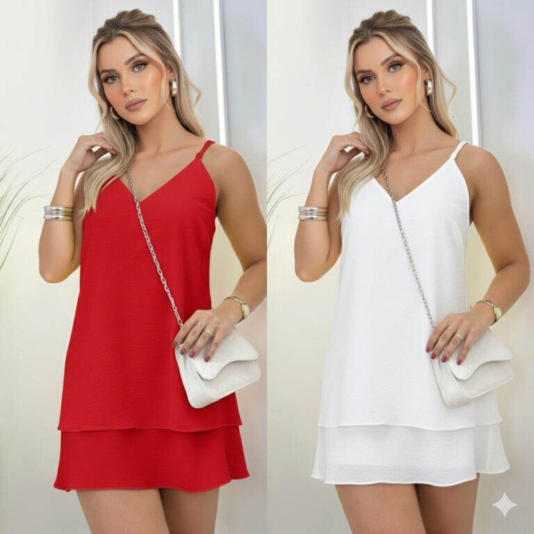 KIT 2 Vestidos Femininos Tecido Duna Alça Regulá