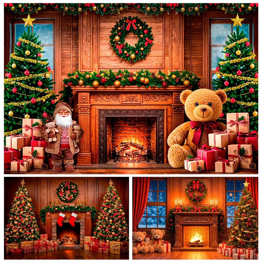 Fundo Fotográfico em Tecido Natal Guirlanda Decoração 3d 1,5 x 2,2 Mt