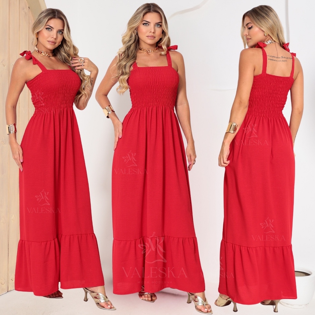 Vestido Feminino Longo de Alças ajustáveis Lastex Elegante Verão/Inverno DUNA PREMIUM ENVIO IMEDIATO