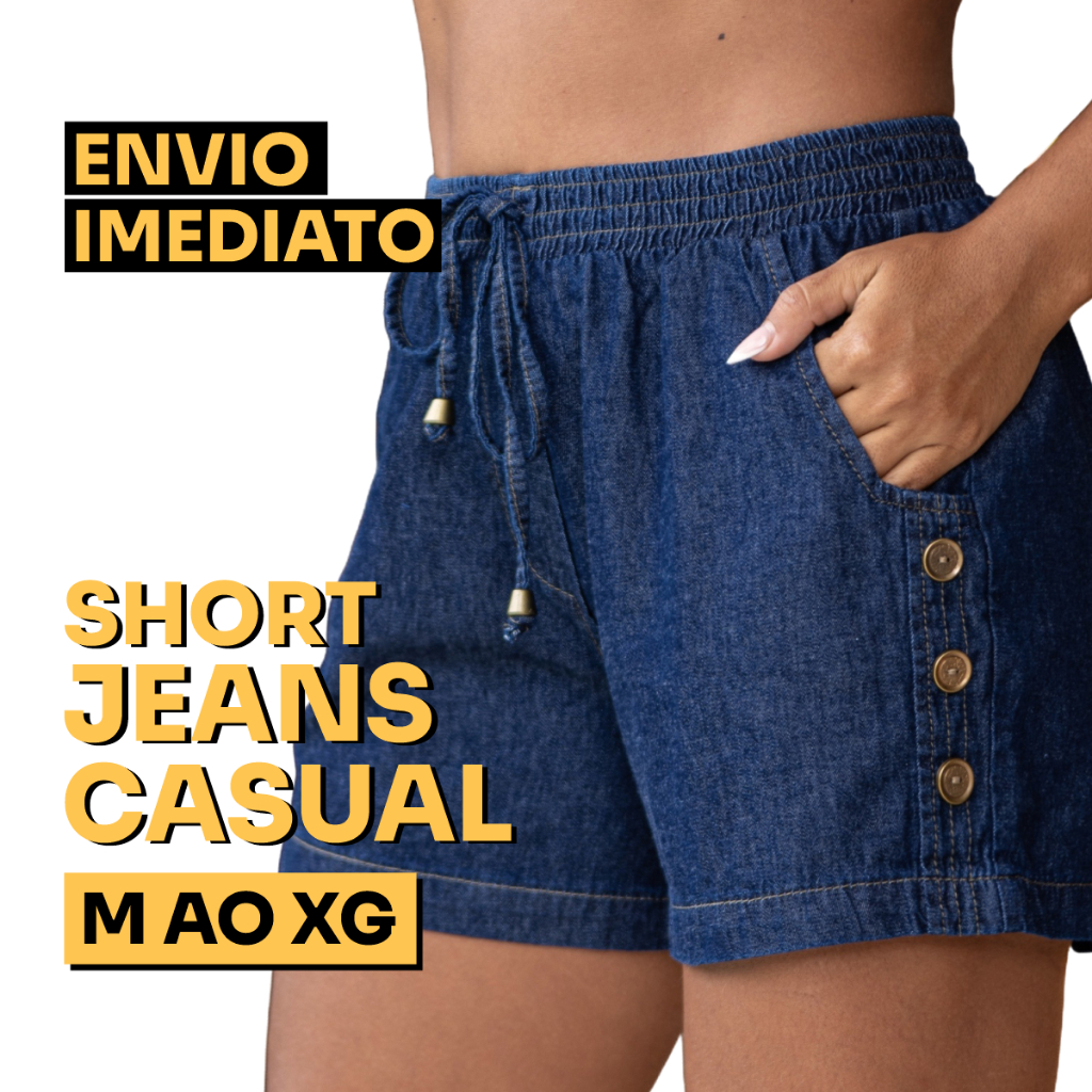 Short Feminino Jeans Casual Com Elástico Cintura Alta Conforto Estilo Ajuste Perfeito