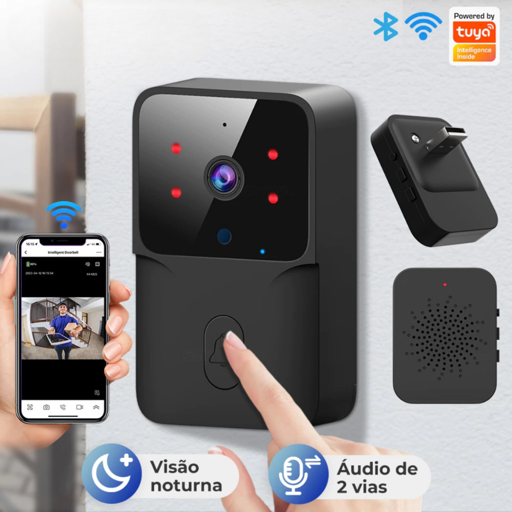 Campainha Wi-fi Inteligente Câmera Hd Visão Noturna App Tuya Alexa Interfone Sem Fio Ao ar Livre