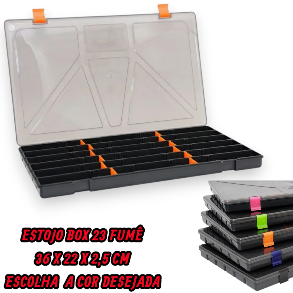 Estojo Organizador Iscas Artificiais Box 23 Fumê Divisórias Ajustáveis – Rochel Pesca
