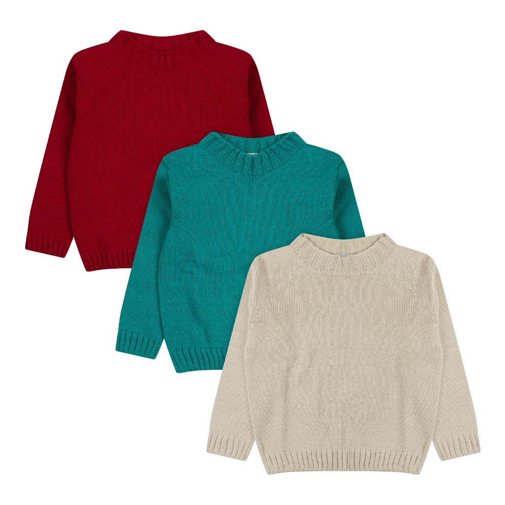 Blusa Infantil de Tricô Inverno  Suéter Liso ou Listrado Avulso Tam. 1 a 8 Anos