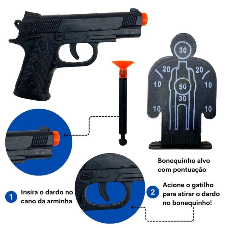 kit 2 pistola de ar com 6 dardo e 1 alvo brinquedo