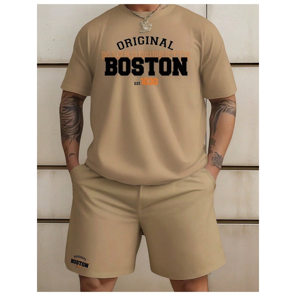 Kit Camiseta + Short Moletom Conjunto Boston Conjunto Camiseta Malha 100% algodão Linha Premium + Be