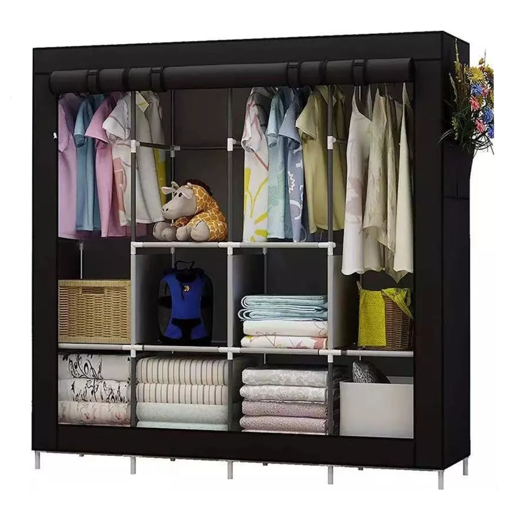 Arara Guarda Roupa Dobrável Armário Organizador Multiuso Roupeiro Cabideiro Sapateira b