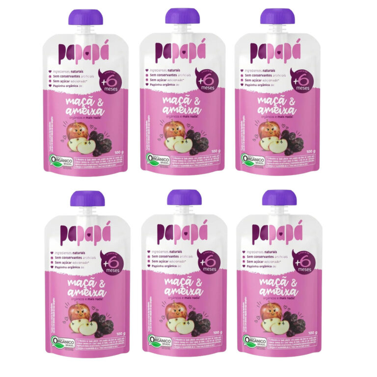 Kit 6x Papinha Orgânica Natural Maçã E Ameixa P