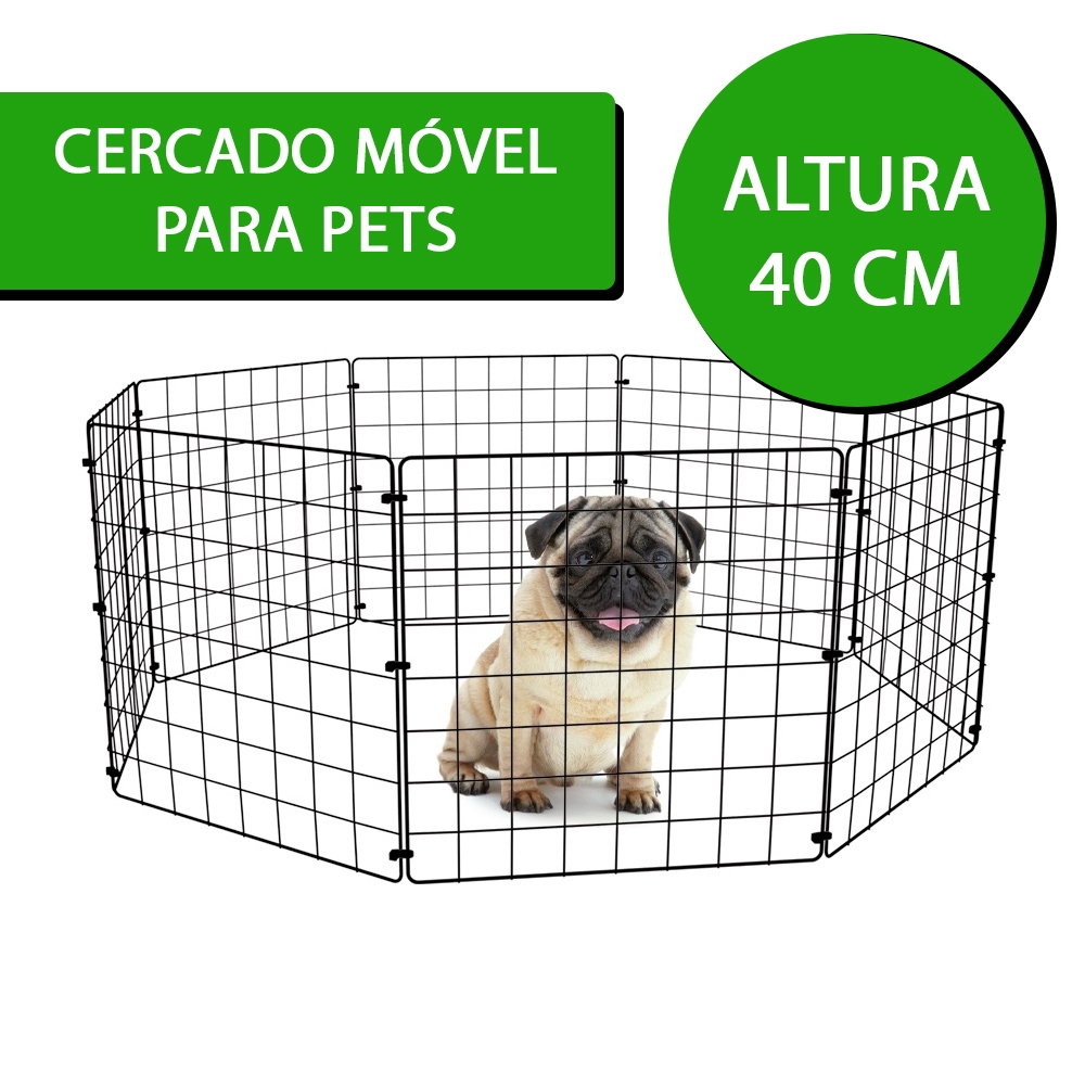Cercado para Cachorro Porte Pequeno Cercadinho Pet Dobrável Cerca Grade Tela 40x40cm Móvel Ajustável