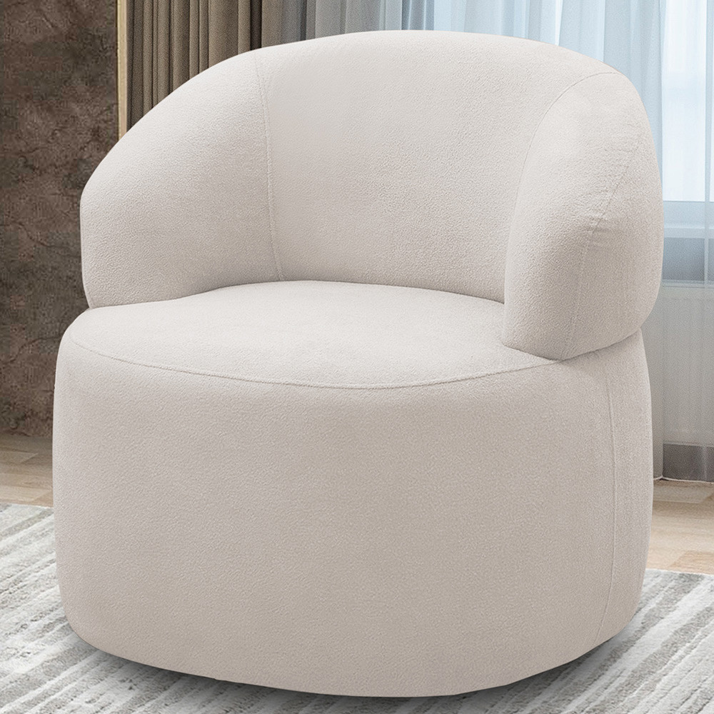 Poltrona Giratória Sala de Estar Living Orgânico Carmen F04 Bouclê Off White – Lyam Decor