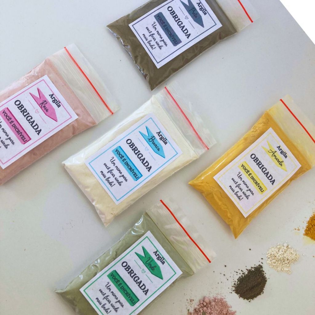Kit 30/50 Sachês de Argila Verde Rosa Roxa Marrom Amarelo Mimos Clientes no saquinho Lembrancinha ki