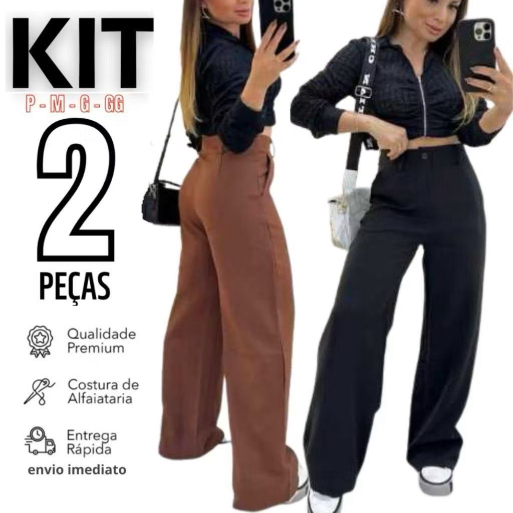 Kit 2 Calça Alfaiataria PREMIUM Cintura Alta Com Bolso PROMOÇÃO