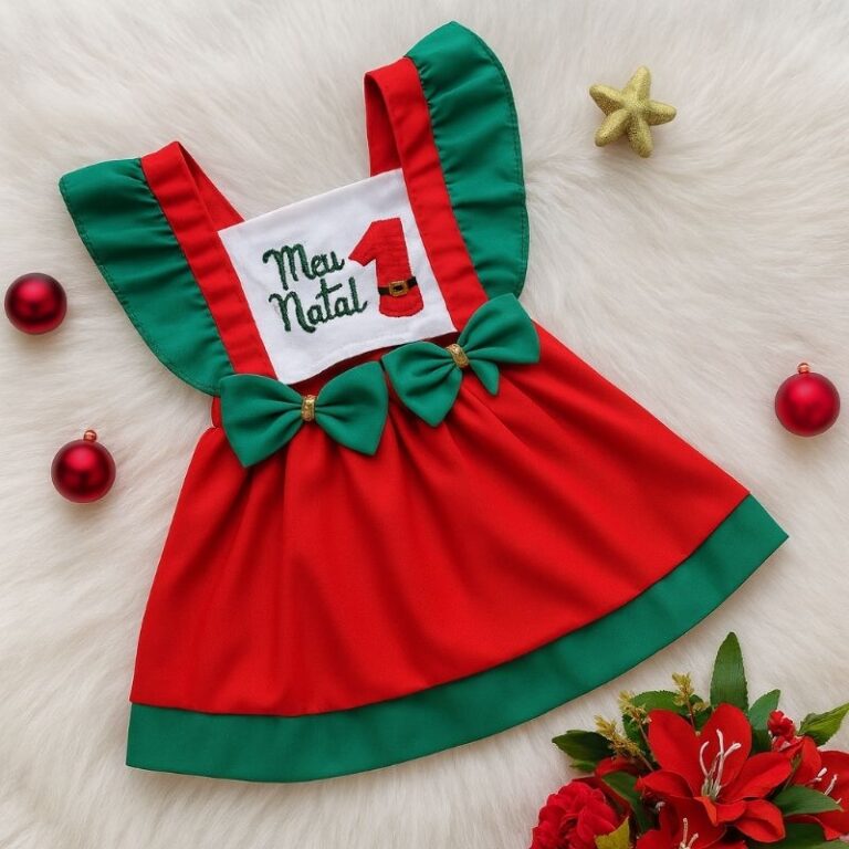 Vestido Vermelho Menina Natal Roupa de Bebê Mamã