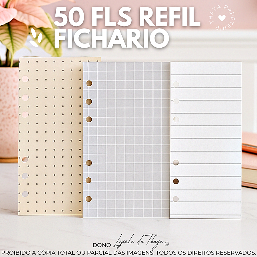 refil fichário binder 50 folhas de 90g pontilhadas quadriculadas brancas pautadas polen bullet journ