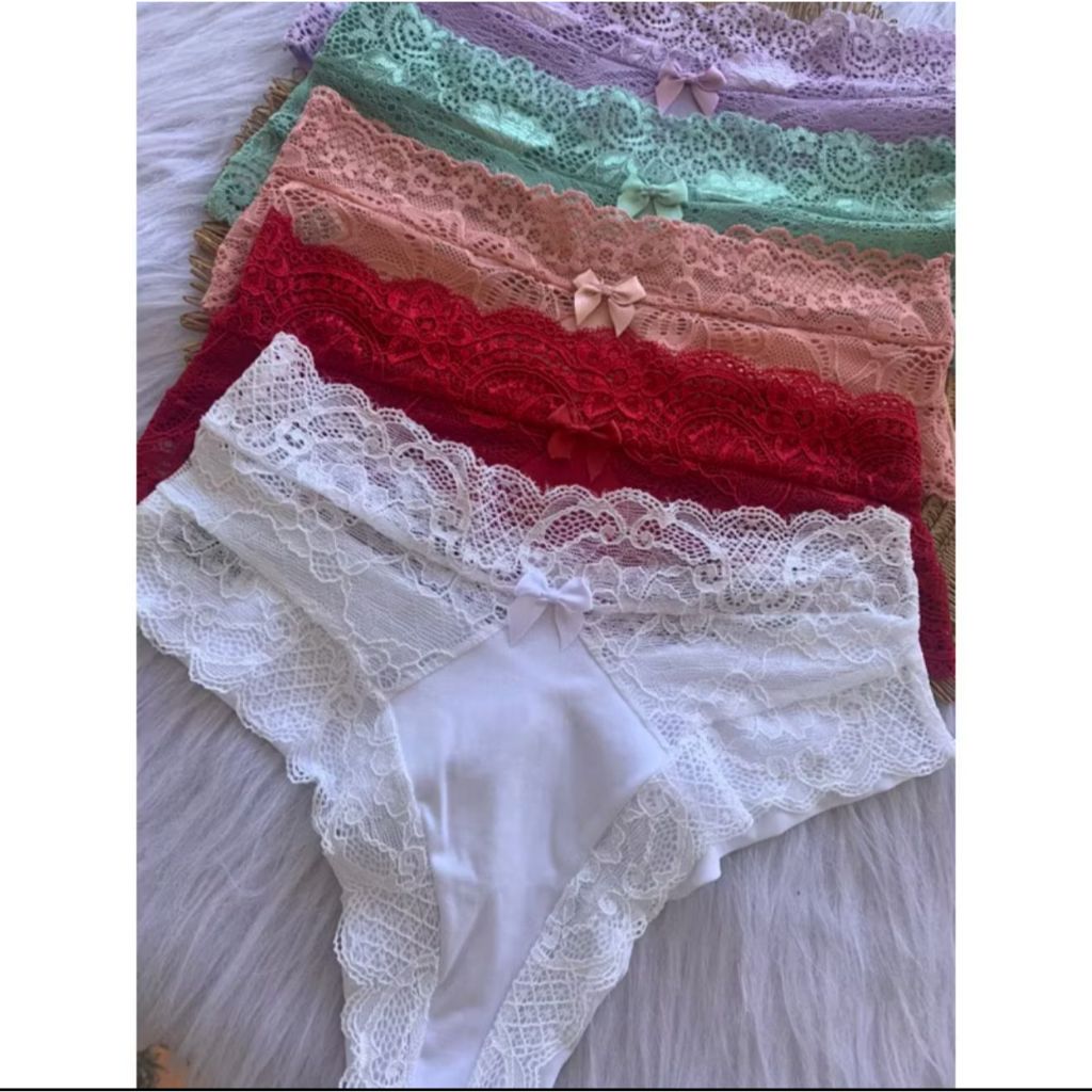 Kit 5 Calcinhas Fio Duplo Renda Sexy Feminina Lateral em Renda Lingerie Feminina Conforto Qualidade