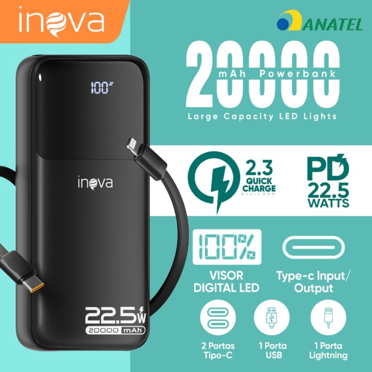 INOVA Power Bank 20000mAh Carregador Portátil Tur