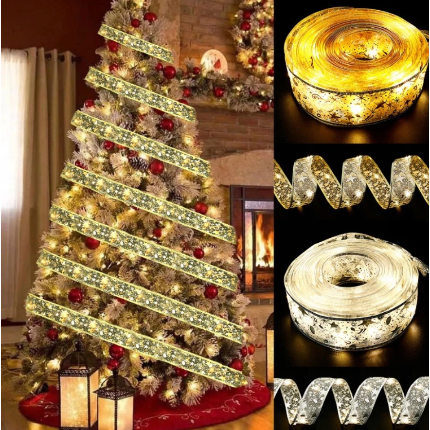 Fita De Natal 10M Luzes Decoração Árvore Laços De Com LED Para Presente Branco Arame De Cobre