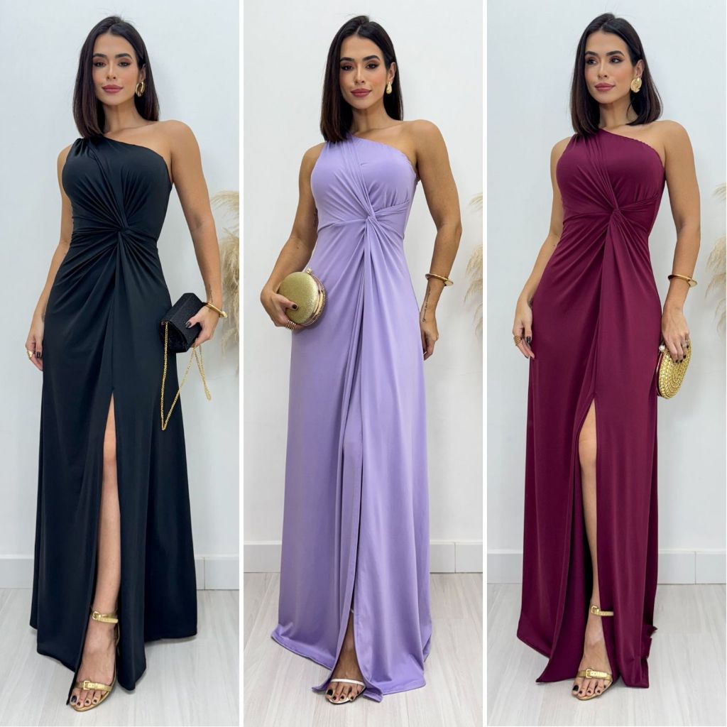 Vestido Feminino Longo Luxo Nozinho Elegante Ombro Só Festa/ Casamento/ Madrinha/ Formatura