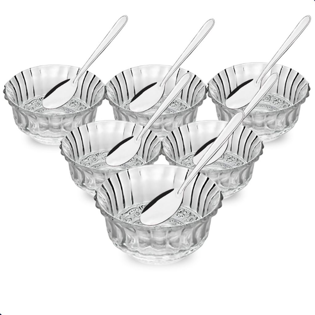Jogo De Sobremesa De Vidro Kit Taças 275ml Colher Inox Sorvetes Doces