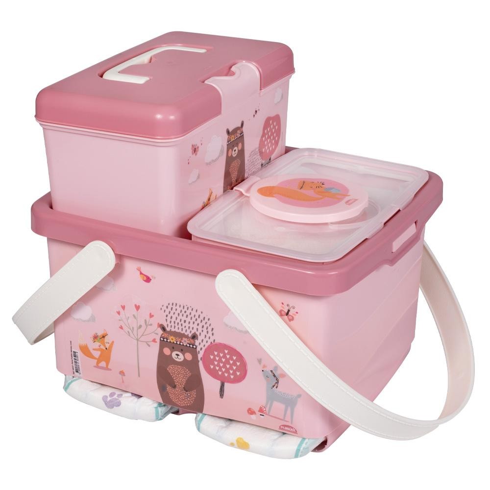 Kit Trocador Bichinhos Petit 3 Peças Bebê Enxoval Lenço Fralda Caixa Plasútil