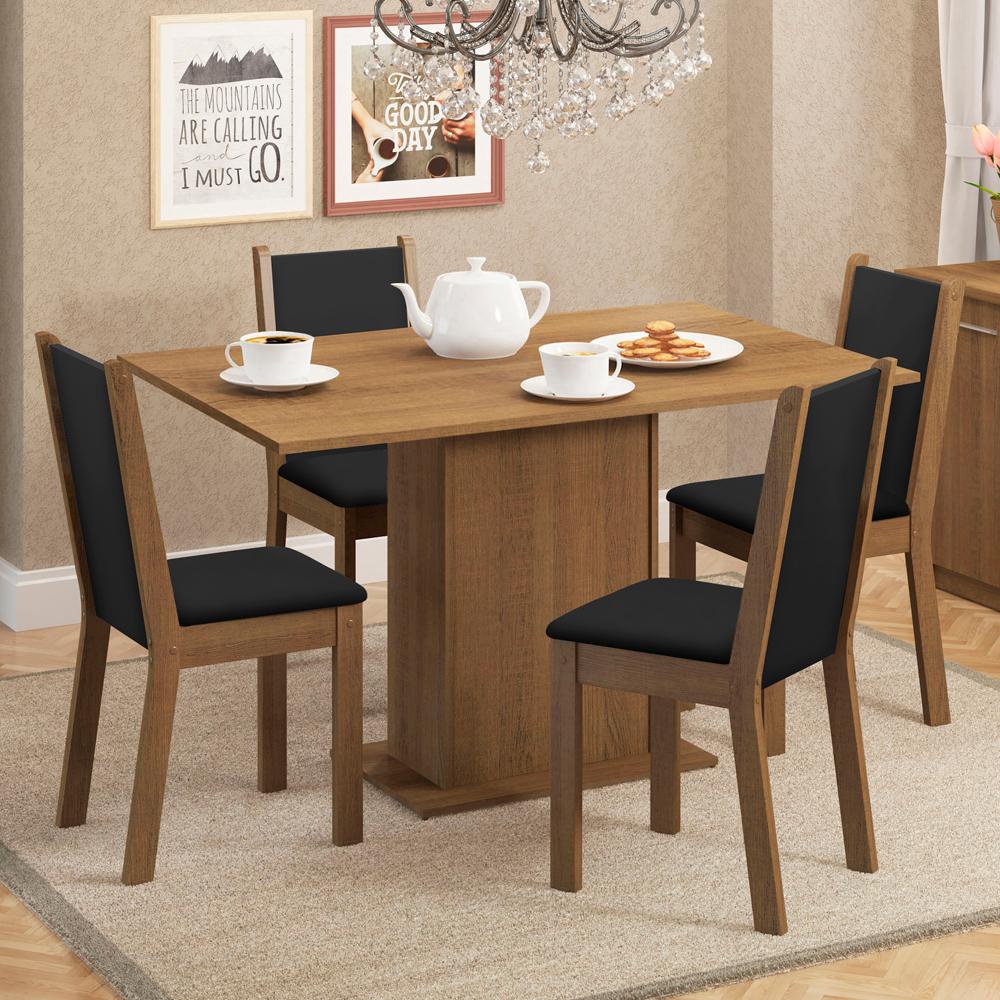 Conjunto Sala de Jantar Talita Madesa Mesa Tampo Madeira 4 Cadeiras – Rustic/Preto/Sintético Preto