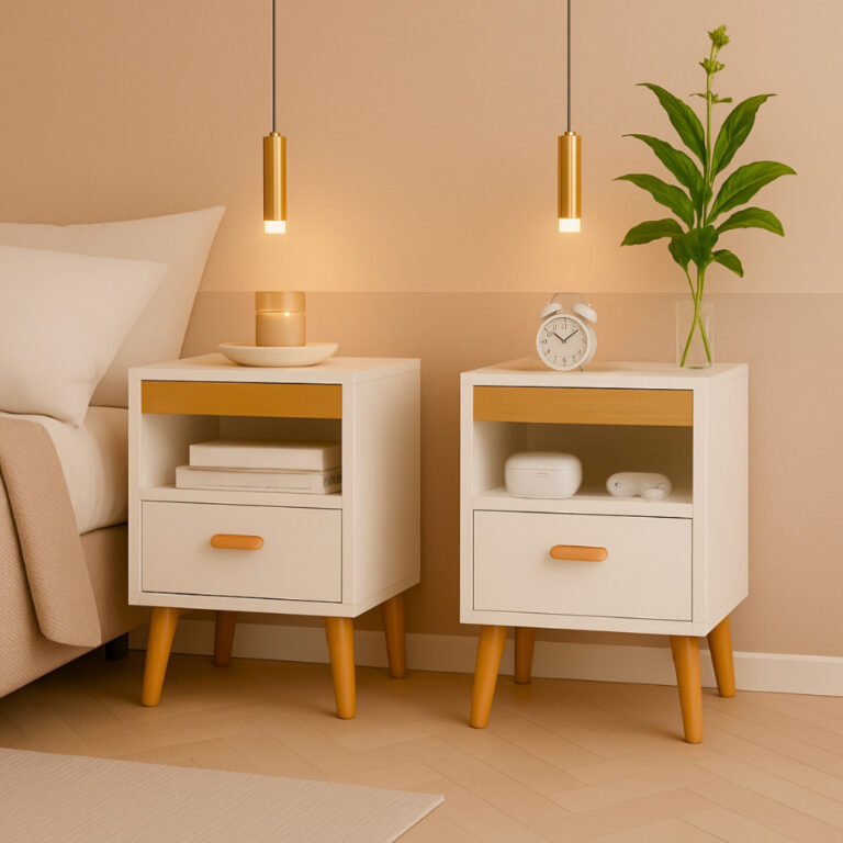 Kit 2 Mesa De Cabeceira Para Quarto Com Pés e Gav