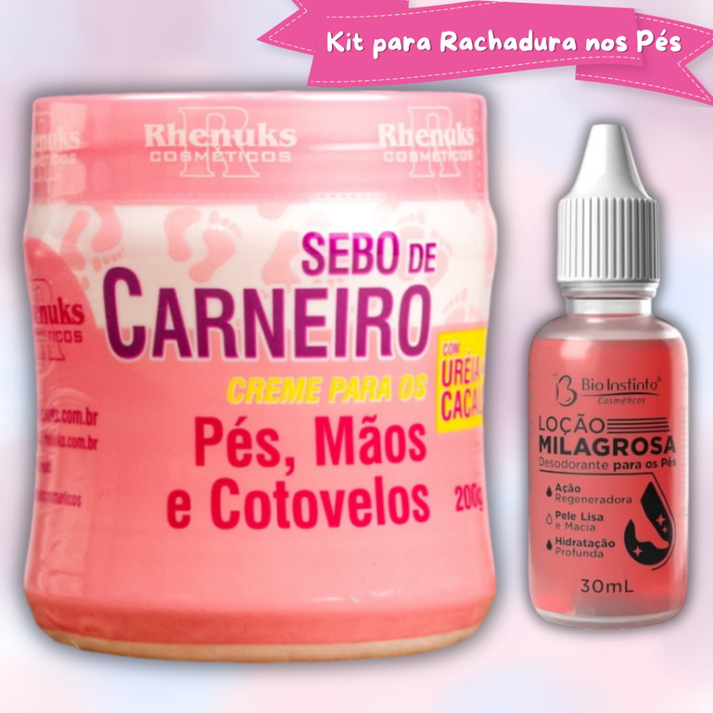 Kit para Rachadura nos Pés – Creme Sebo de Carneiro 200g + Loção Milagrosa 30ML – Anti Ressecamento