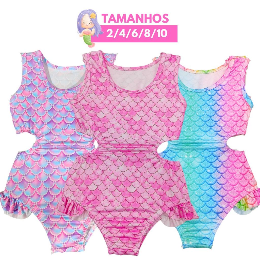 Maiô Infantil Menina Estampado Personagens Praia Piscina Natação Tamanho 4 ao 10
