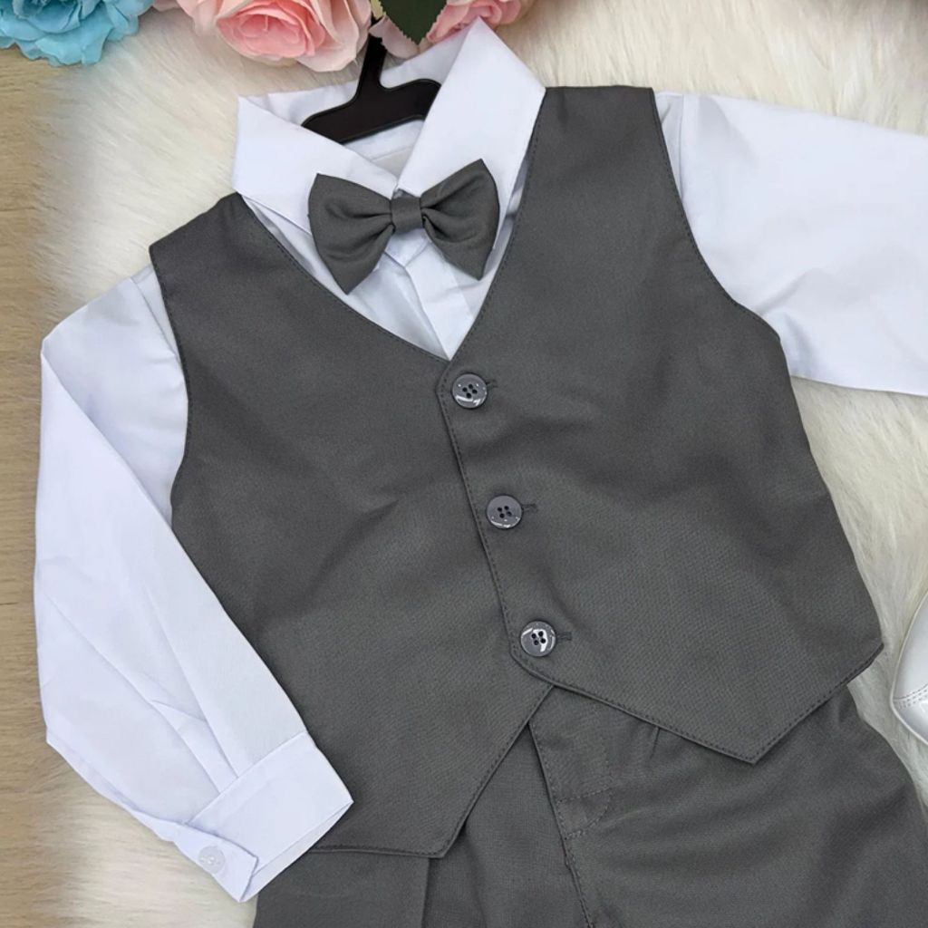 Conjunto Cinza Social Infantil Menino Pajem Casamento Batizado Formatura Festa Aniversário Luxo