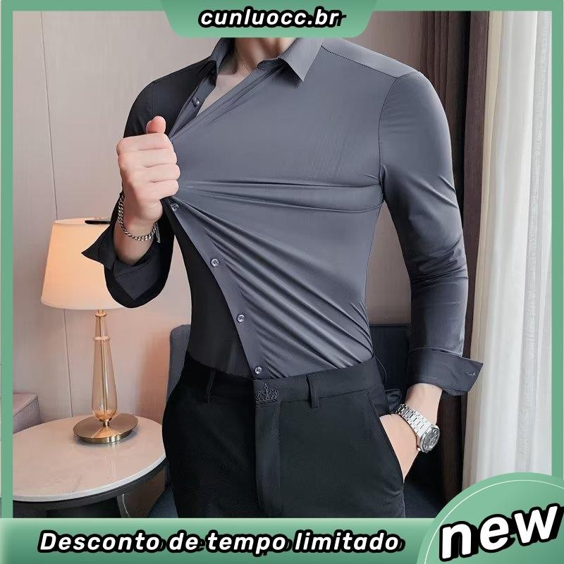 Cor Sólida Alta Elasticidade Seda Confortável Sentimento de Drape Sem Costura Camisa Casual