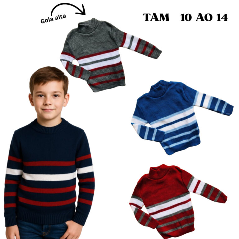BLUSA DE LÃ MENINO INFANTIL GOLA ALTA CACHARREL S