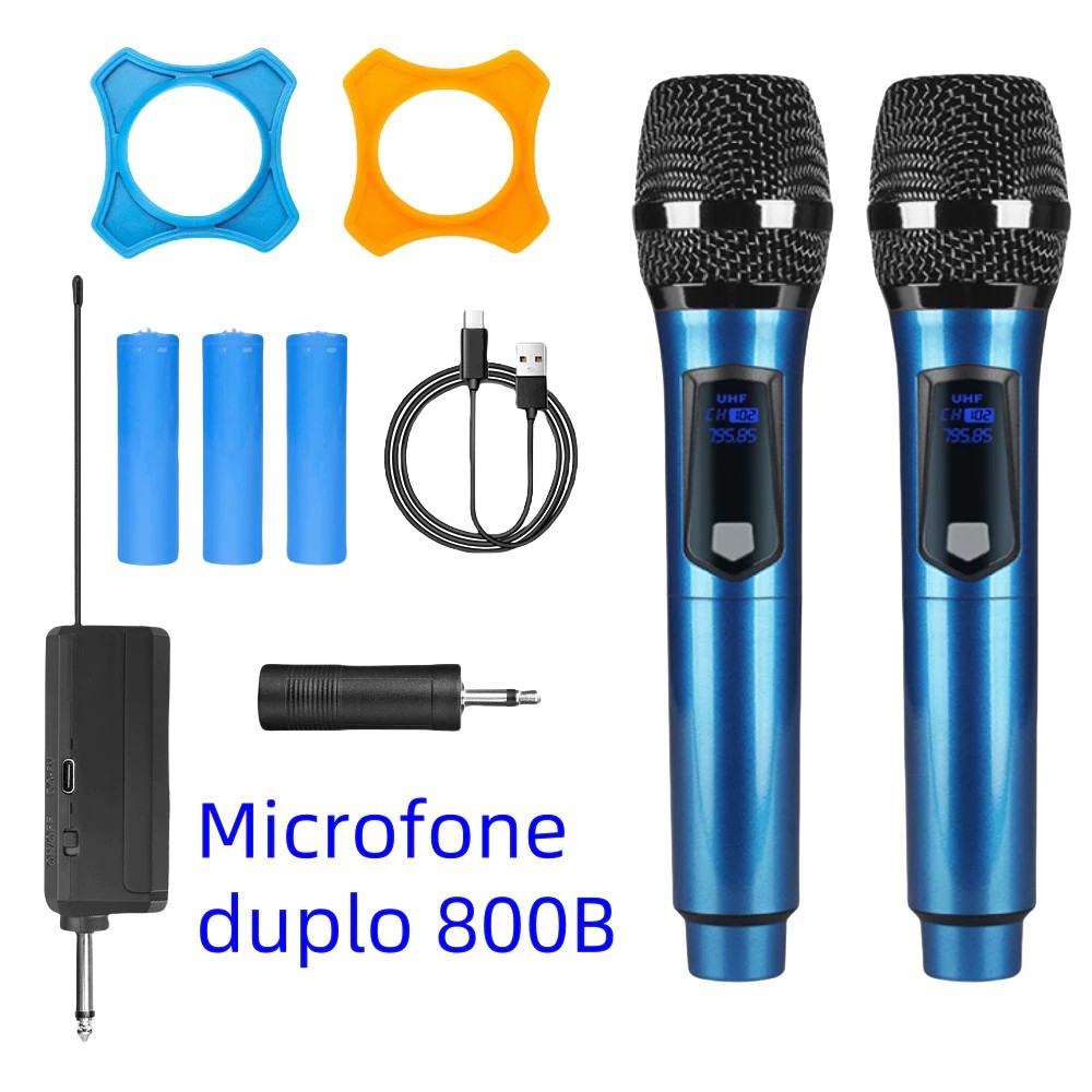 Kit 2 Microfones Sem Fio Profissional UHF com LED e Receptor de Alta Qualidade