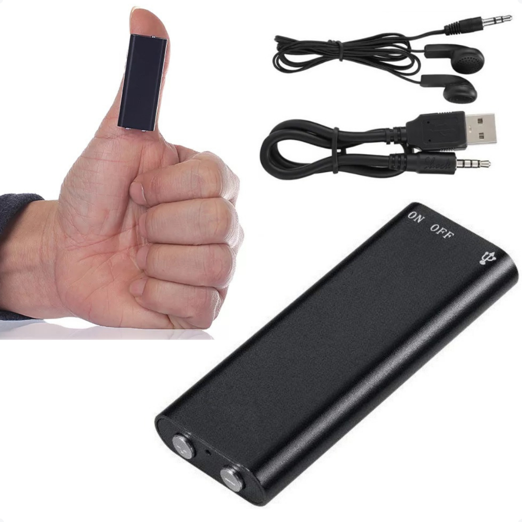 Mini Gravador De Voz Espião 3 Em 1 Mp3 Player 8GB Oculto Nf Escuta No Carro Micro Grava 96 Horas Som