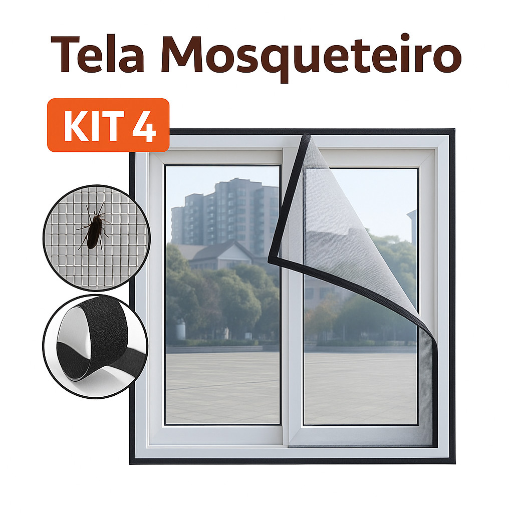 Kit 4 Tela Mosquiteiro Anti-inseto Mosquito Janela Com Autocolante
