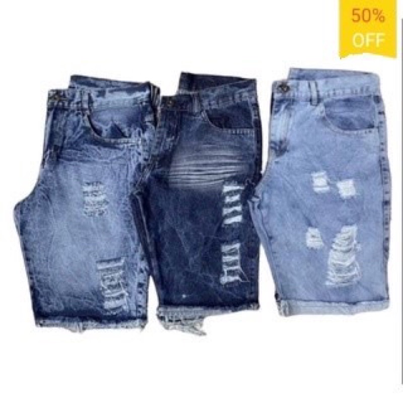KIT 3 Bermudas jeans Moda masculina jeans De Ótima Qualidade Modelo Rasgada Premium