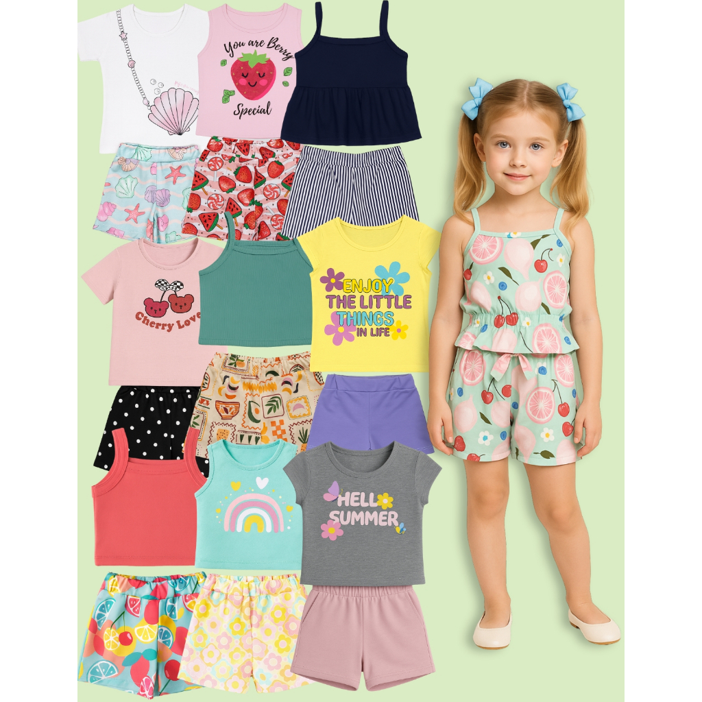 Kit Sortidos 10 peças de Roupas Infantil Menina 5 Blusas+5 Shorts Blogueirinha